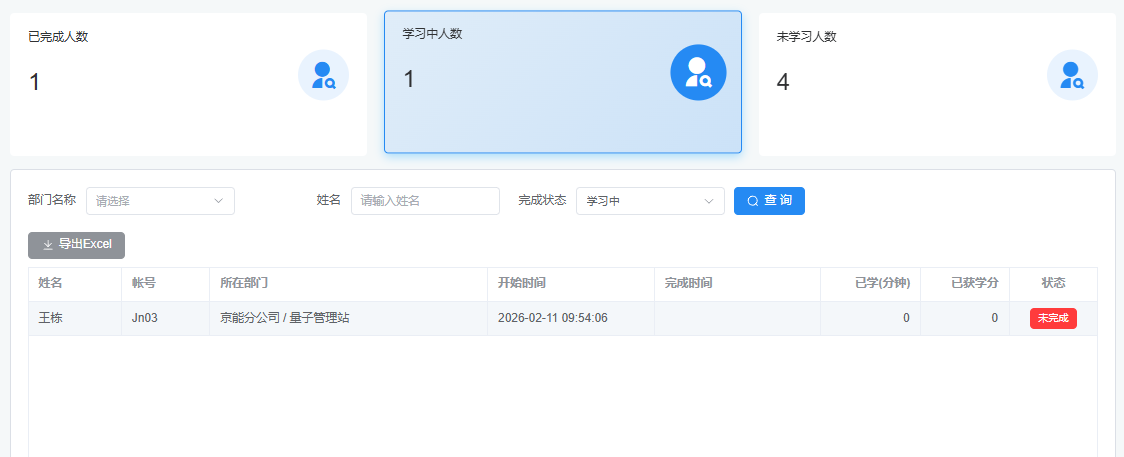 课程学习进度页面 - 数据概览和详细列表